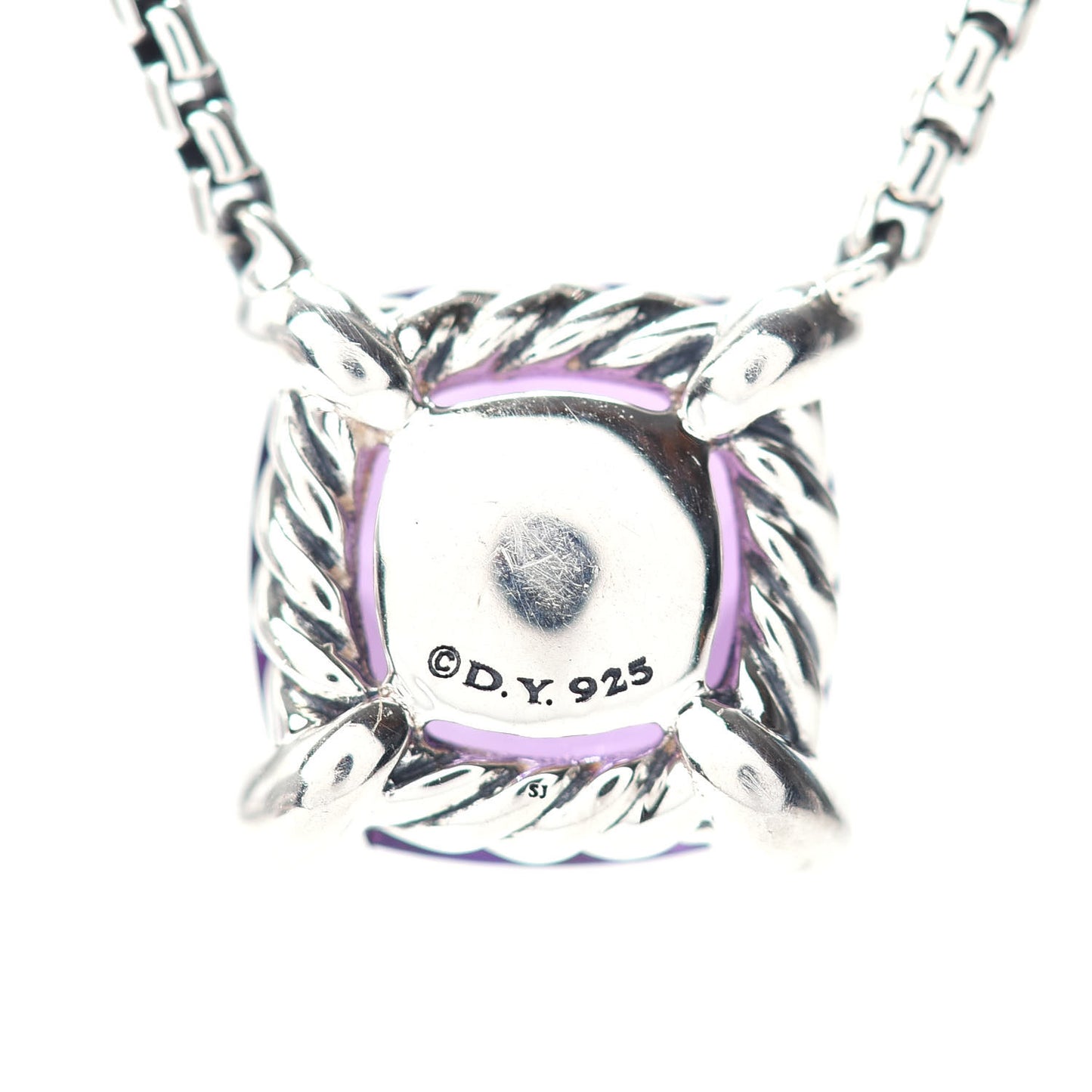 Sterling Silver Diamond Amethyst 11mm Chatelaine Pendant Necklace