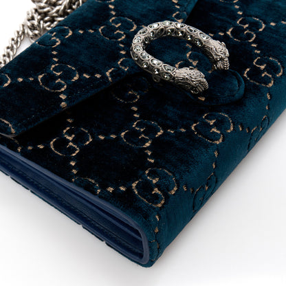 Gucci Velvet Crystal GG Monogram Mini Dionysus Chain Wallet Blue Beige Black 9 of 10