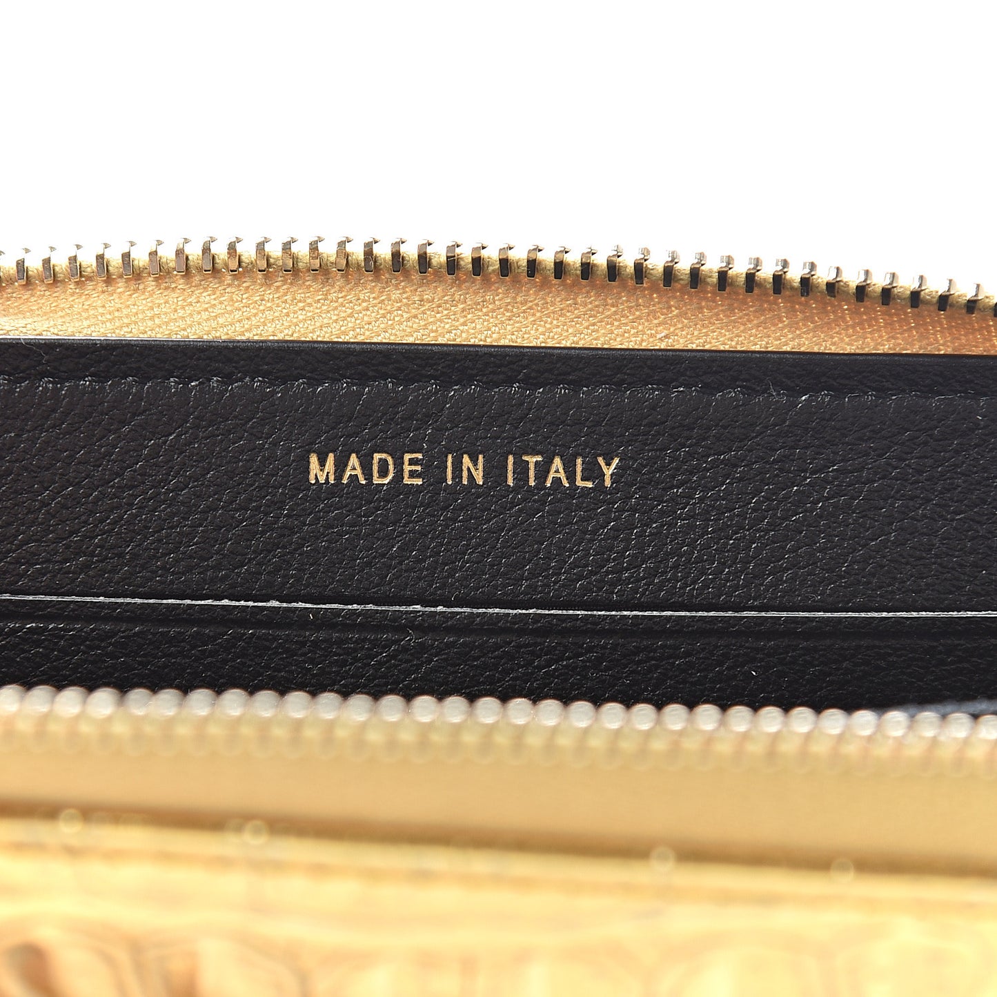 Metallic Calfskin Crocodile Embossed Small Zip Wallet Gold