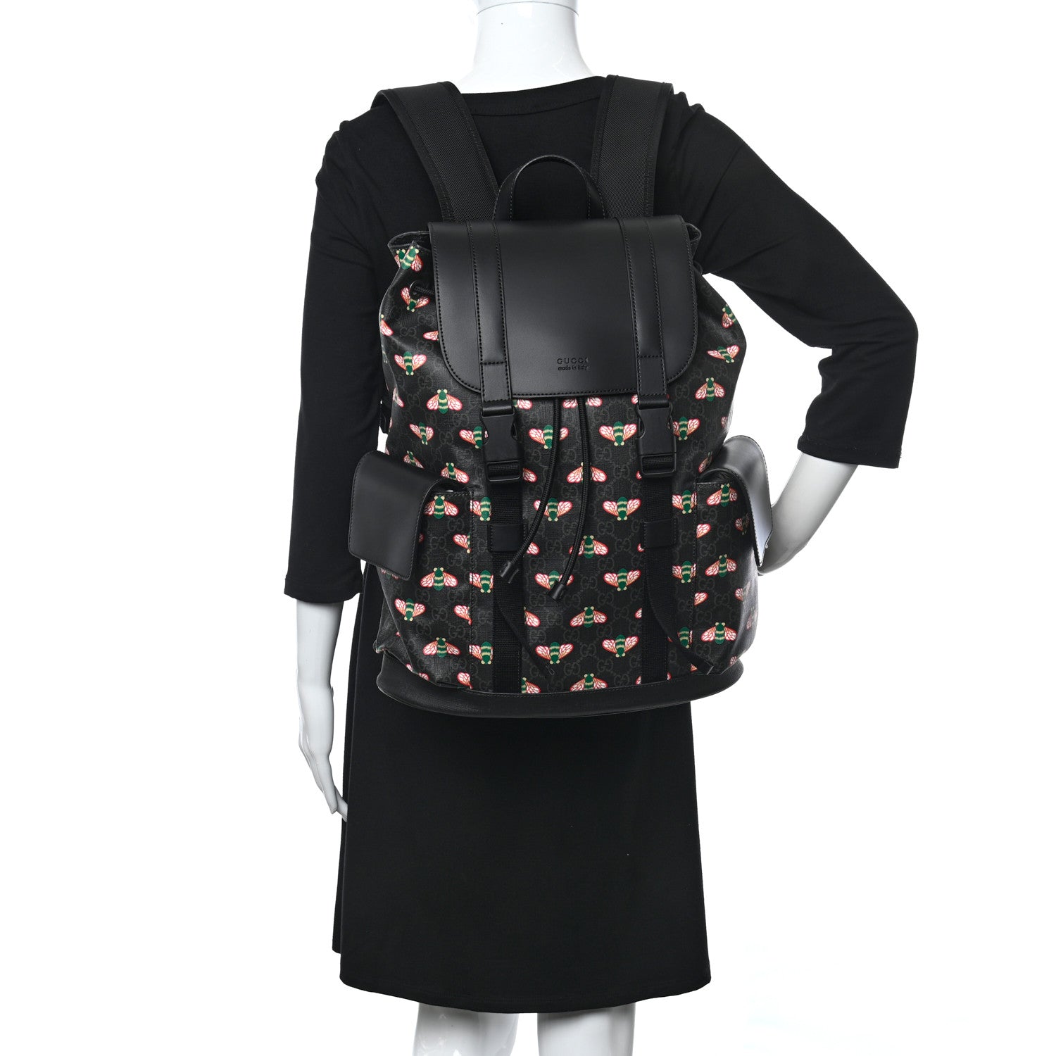 Gucci Soft GG Supreme Monogram Bee Multicolor Appia Calfskin Double Buckle Backpack Black Multicolor 2 of 11