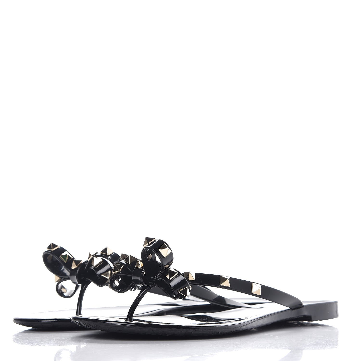Valentino Garavani PVC Jelly Rockstud Bow Thong Sandals 40 Black 3 of 8