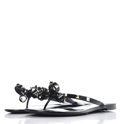 Valentino Garavani PVC Jelly Rockstud Bow Thong Sandals 40 Black 3 of 8