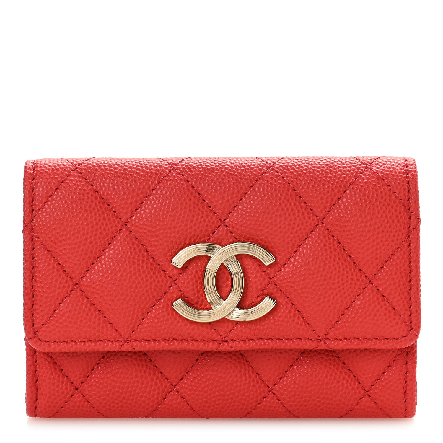 Chanel Caviar Check Flag Quilted Flap Card Holder Wallet Red 1 of 10