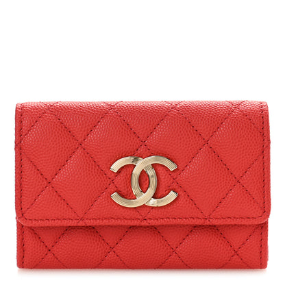 Chanel Caviar Check Flag Quilted Flap Card Holder Wallet Red 1 of 10