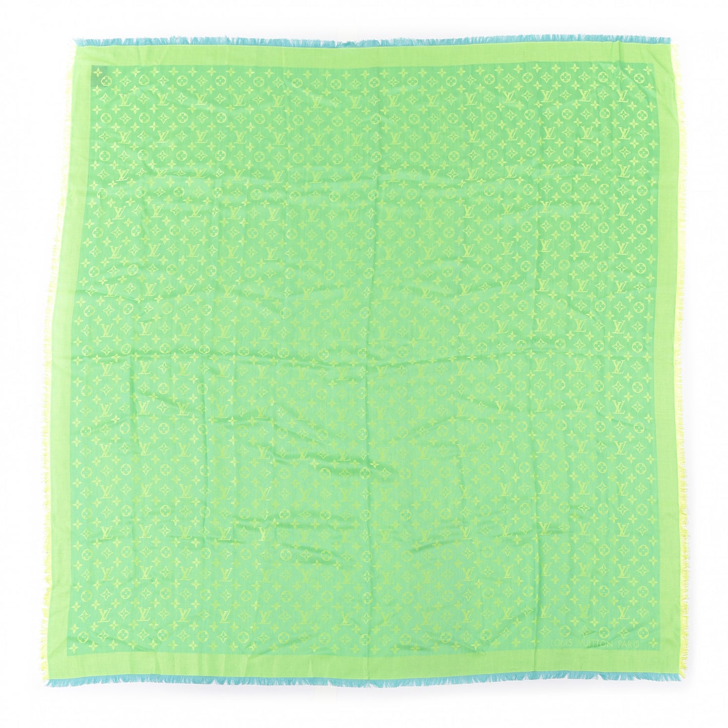 Silk Wool Monogram Denim Shawl Blue Yellow Fluo