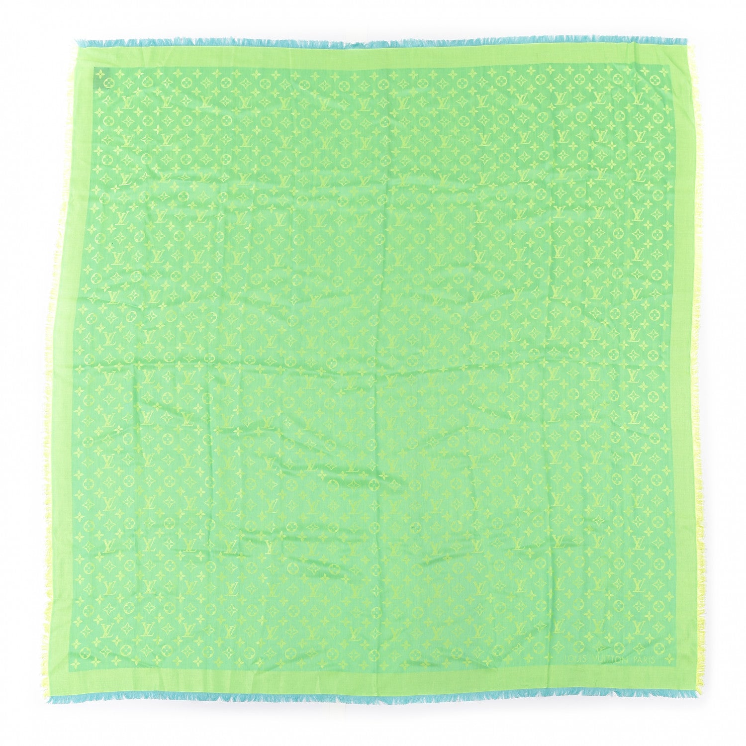 Louis Vuitton Silk Wool Monogram Denim Shawl Blue Yellow Fluo 1 of 4
