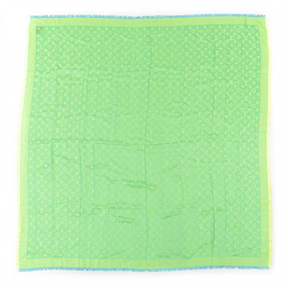 Louis Vuitton Silk Wool Monogram Denim Shawl Blue Yellow Fluo 1 of 4