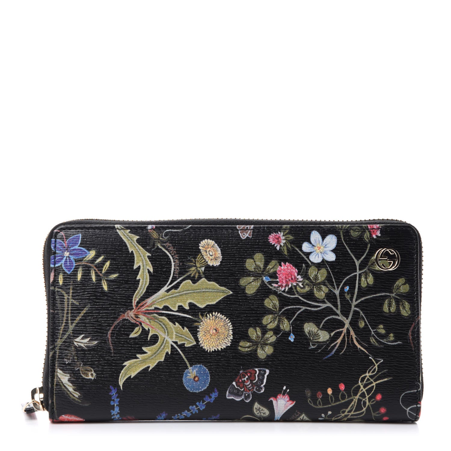 Gucci Shangai Calfskin Flora Knight Zip Around Wallet Black 1 of 8