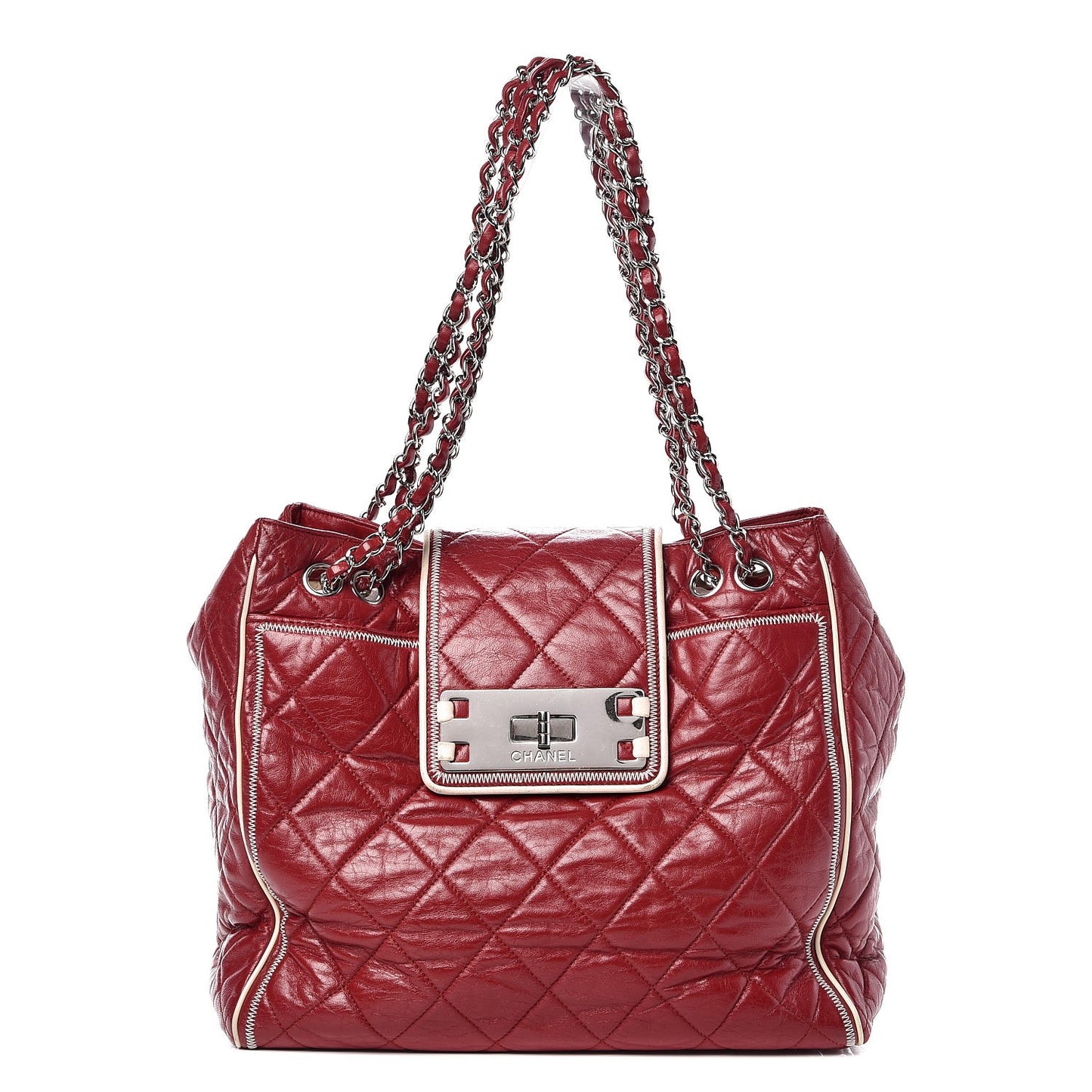 Lambskin Large North South Accordion Tote Bordeaux