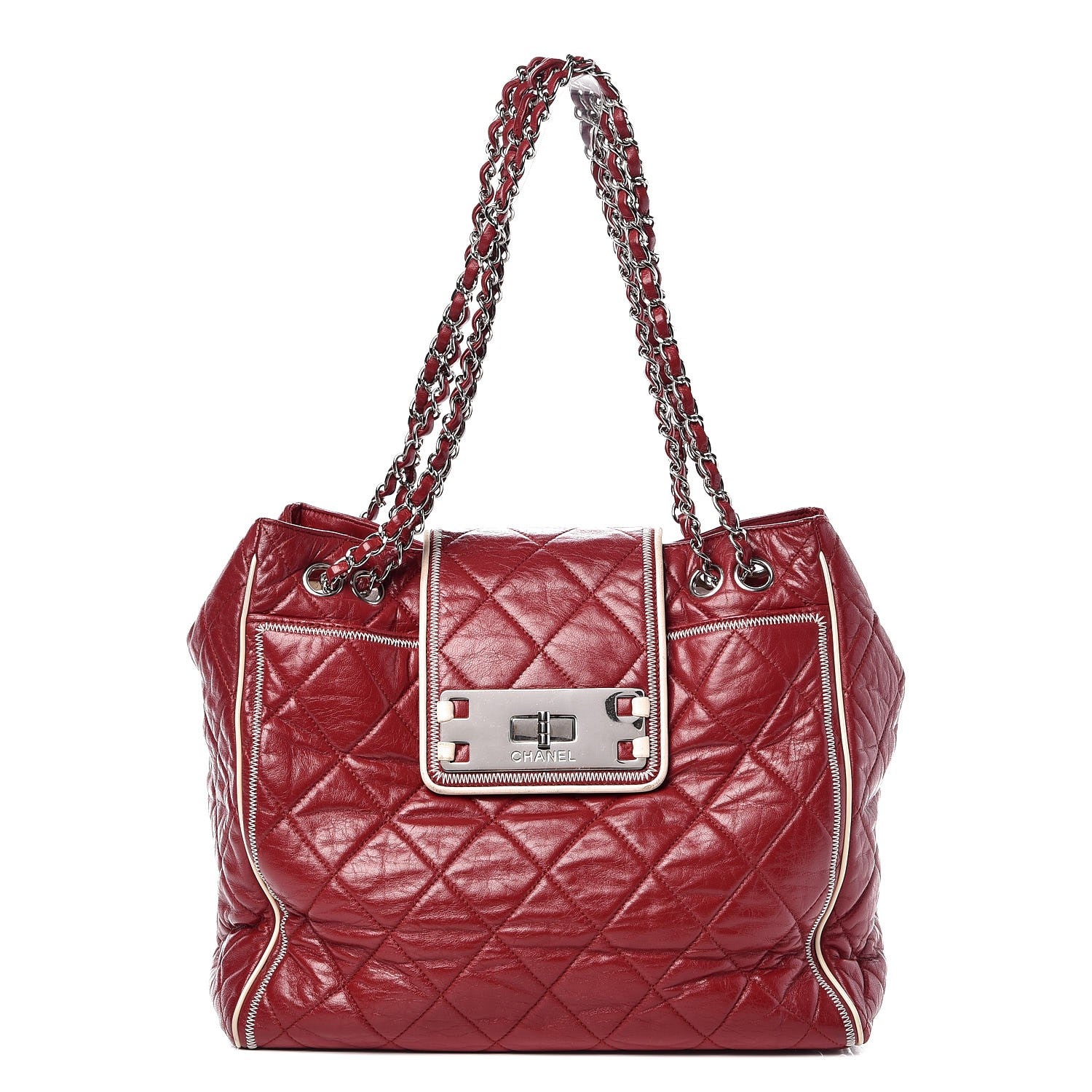 Chanel Lambskin Large North South Accordion Tote Bordeaux 1 of 7