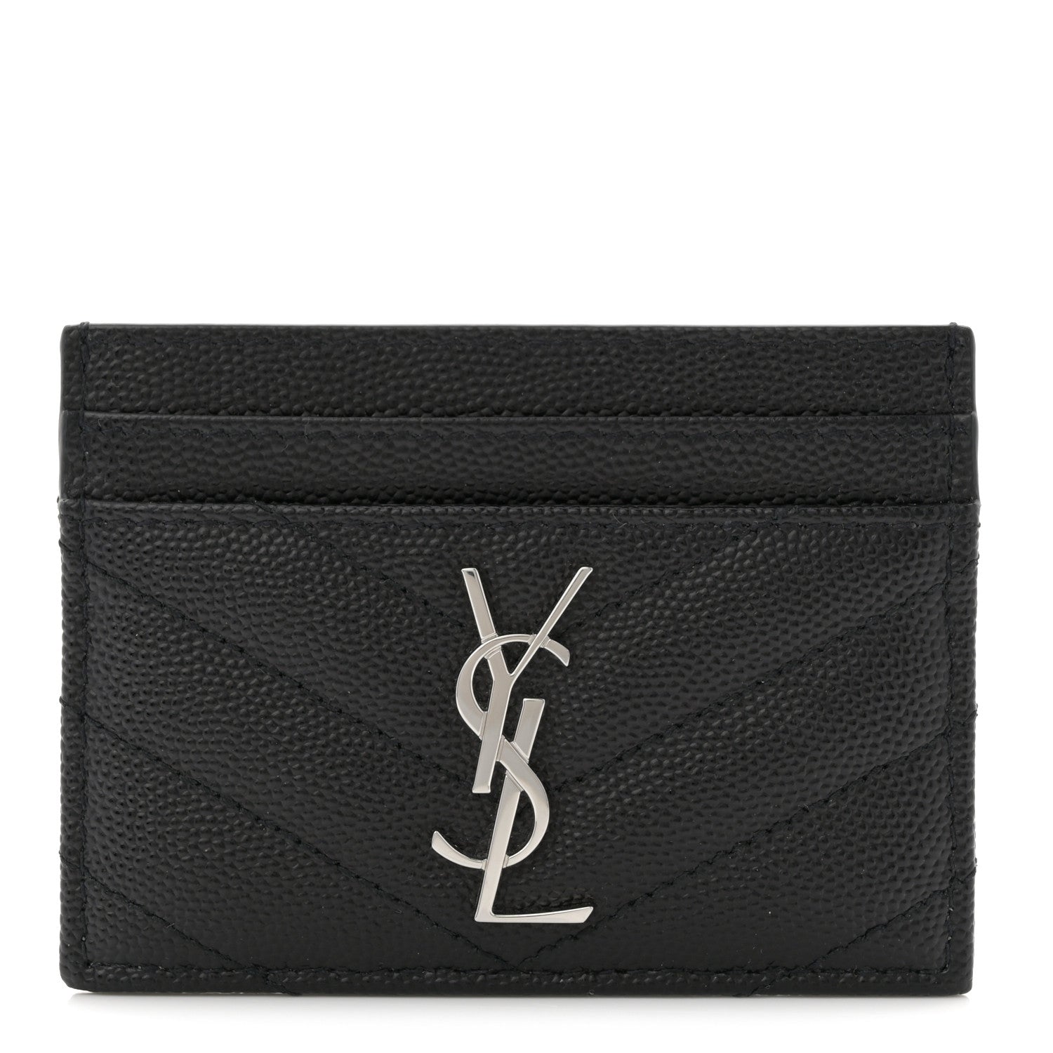 Saint Laurent Grain De Poudre Matelasse Chevron Monogram Credit Card Case Black 1 of 8