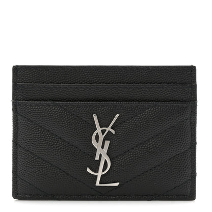 Saint Laurent Grain De Poudre Matelasse Chevron Monogram Credit Card Case Black 1 of 8