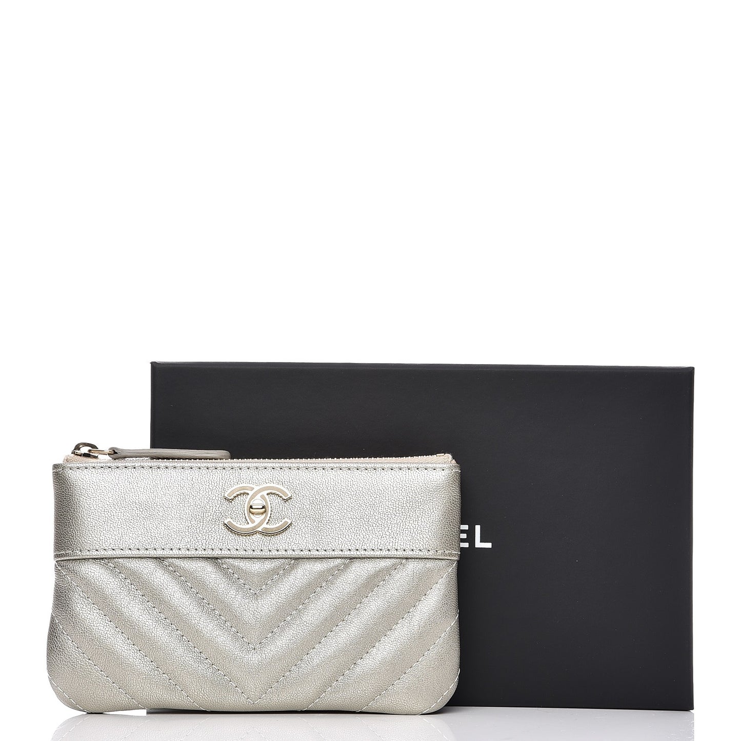 Metallic Sheepskin Chevron Quilted Small Vintage Mademoiselle Cosmetic Case Light Gold