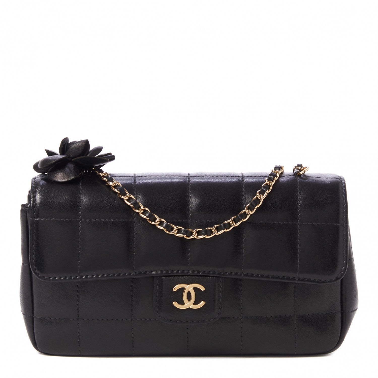 Chanel Lambskin Quilted Mini Chocolate Bar Camellia Flap Black 1 of 10