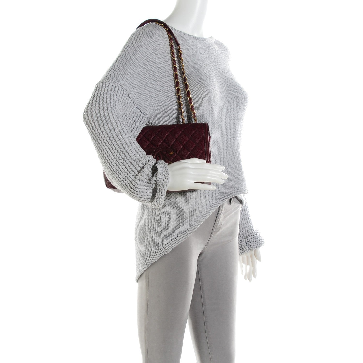 Chanel Caviar Quilted Medium CC Filigree Flap Burgundy 2 of 7