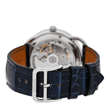 Hermes Stainless Steel Alligator Diamond Blue Sapphire Mother of Pearl 38mm Arceau Petite Lune Automatic Watch Bleu Saphir 3 of 5