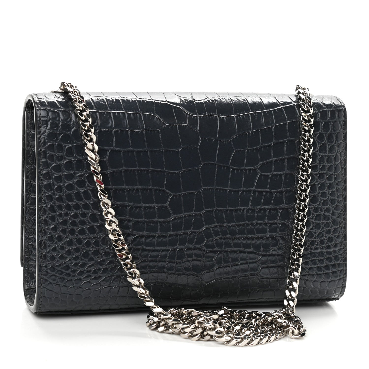 Saint Laurent Calfskin Crocodile Embossed Small Classic Monogram Kate Tassel Satchel Smog 3 of 10