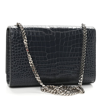 Saint Laurent Calfskin Crocodile Embossed Small Classic Monogram Kate Tassel Satchel Smog 3 of 10
