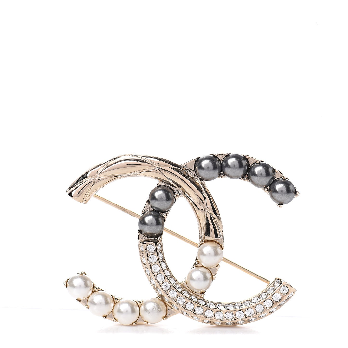 Pearl Crystal Bright Young Thing CC Brooch Gold