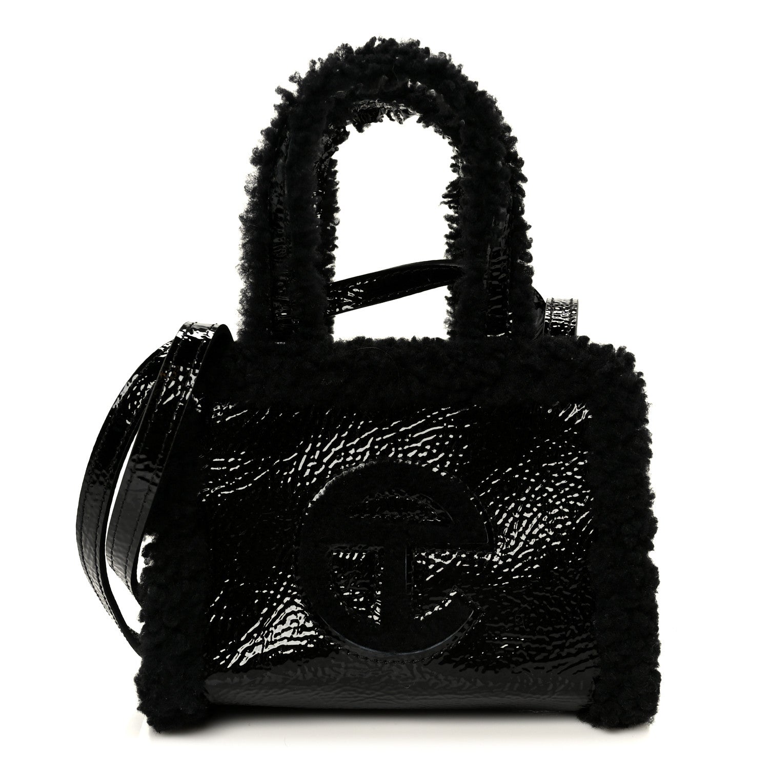 Telfar X UGG Crinkle Patent Shearling Small Shopping Bag Black 1 of 11