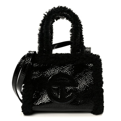 Telfar X UGG Crinkle Patent Shearling Small Shopping Bag Black 1 of 11