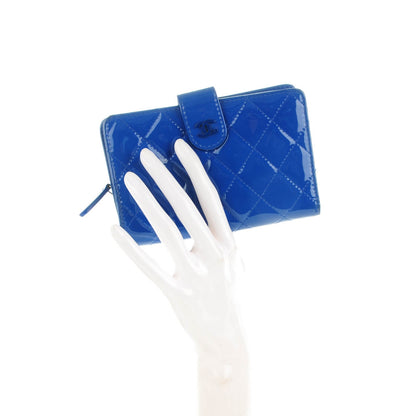 Chanel Patent Quilted Zip Pocket Wallet Blue 2 of 8