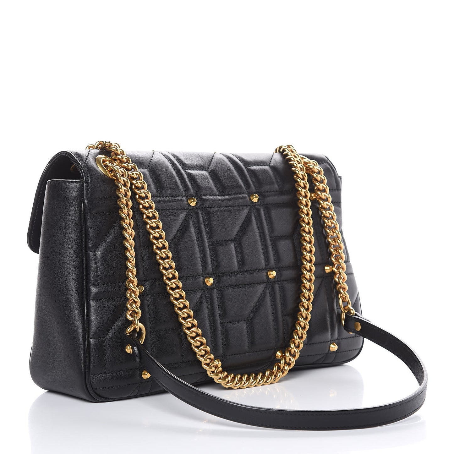Calfskin Matelasse Studded Medium GG Marmont Shoulder Bag Black