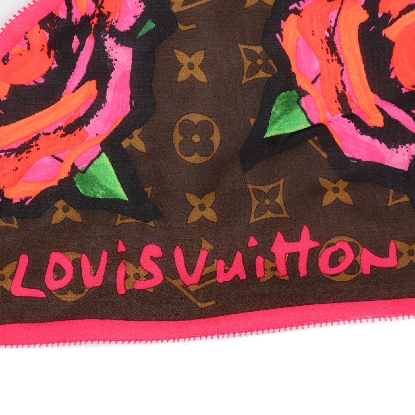 Silk Monogram Roses Scarf Marron
