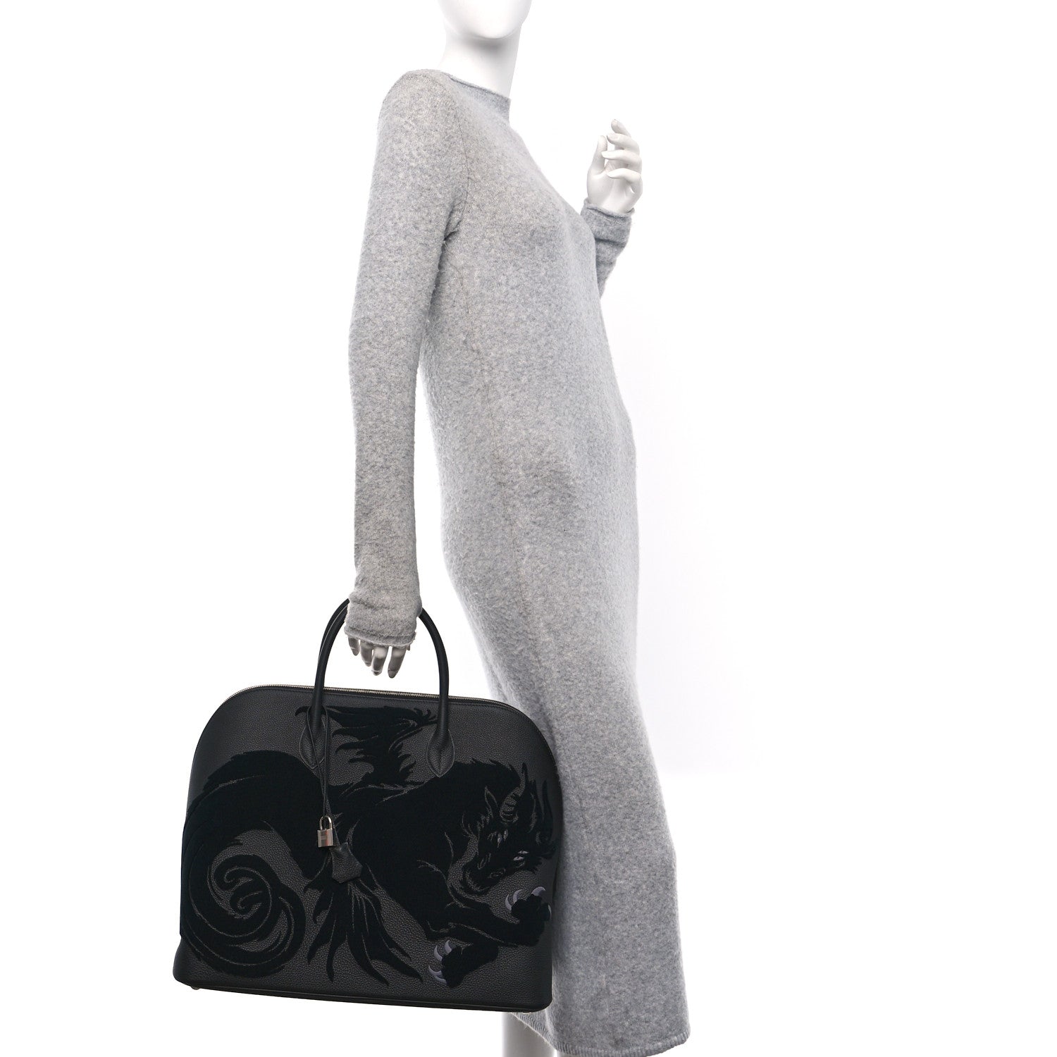 Hermes Togo Tufting Chimeres Dragon 1923 Bolide 45 Black Bleu Lin 2 of 13