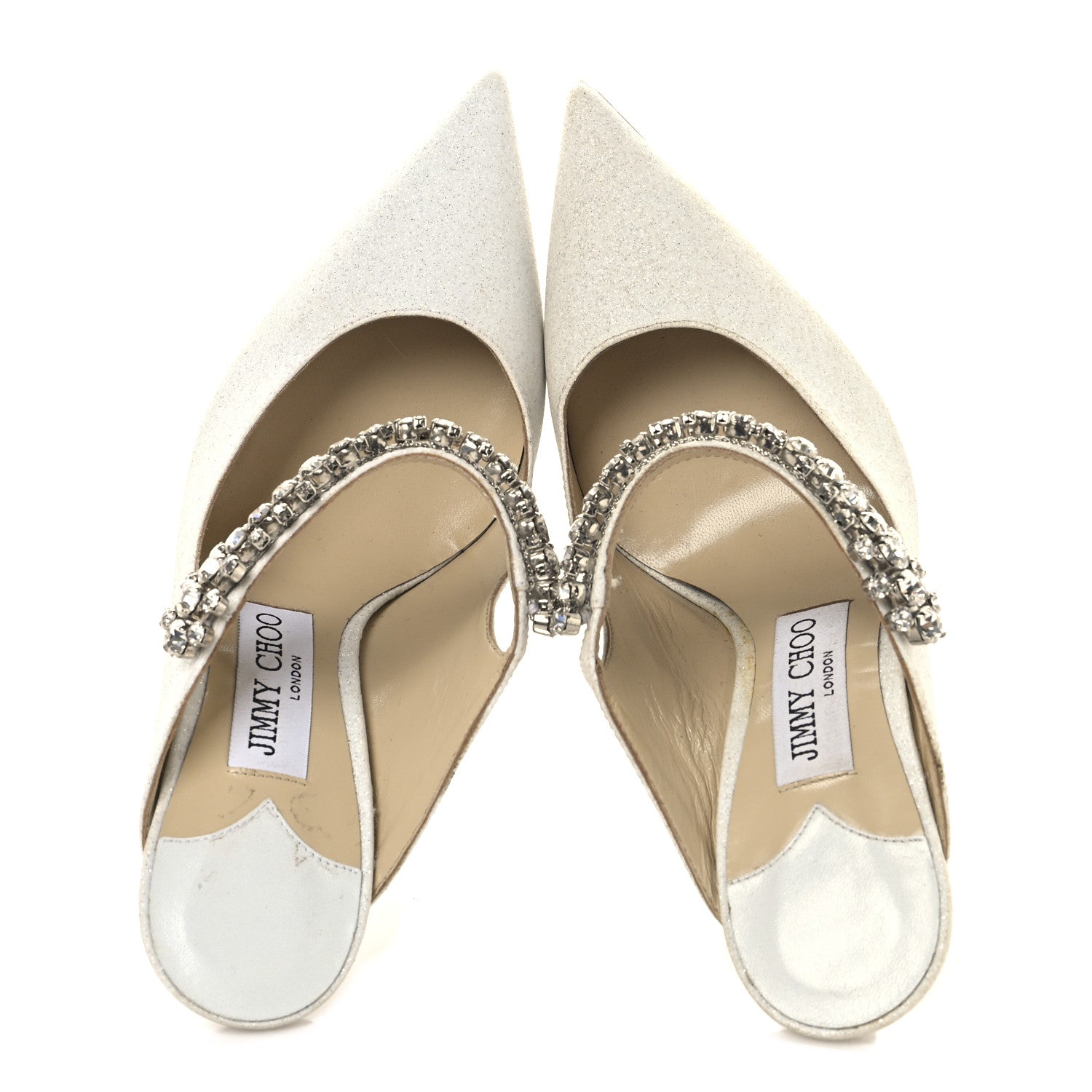 Jimmy Choo Canvas Glitter Crystal Bing 100 Pumps 36 White 1738469