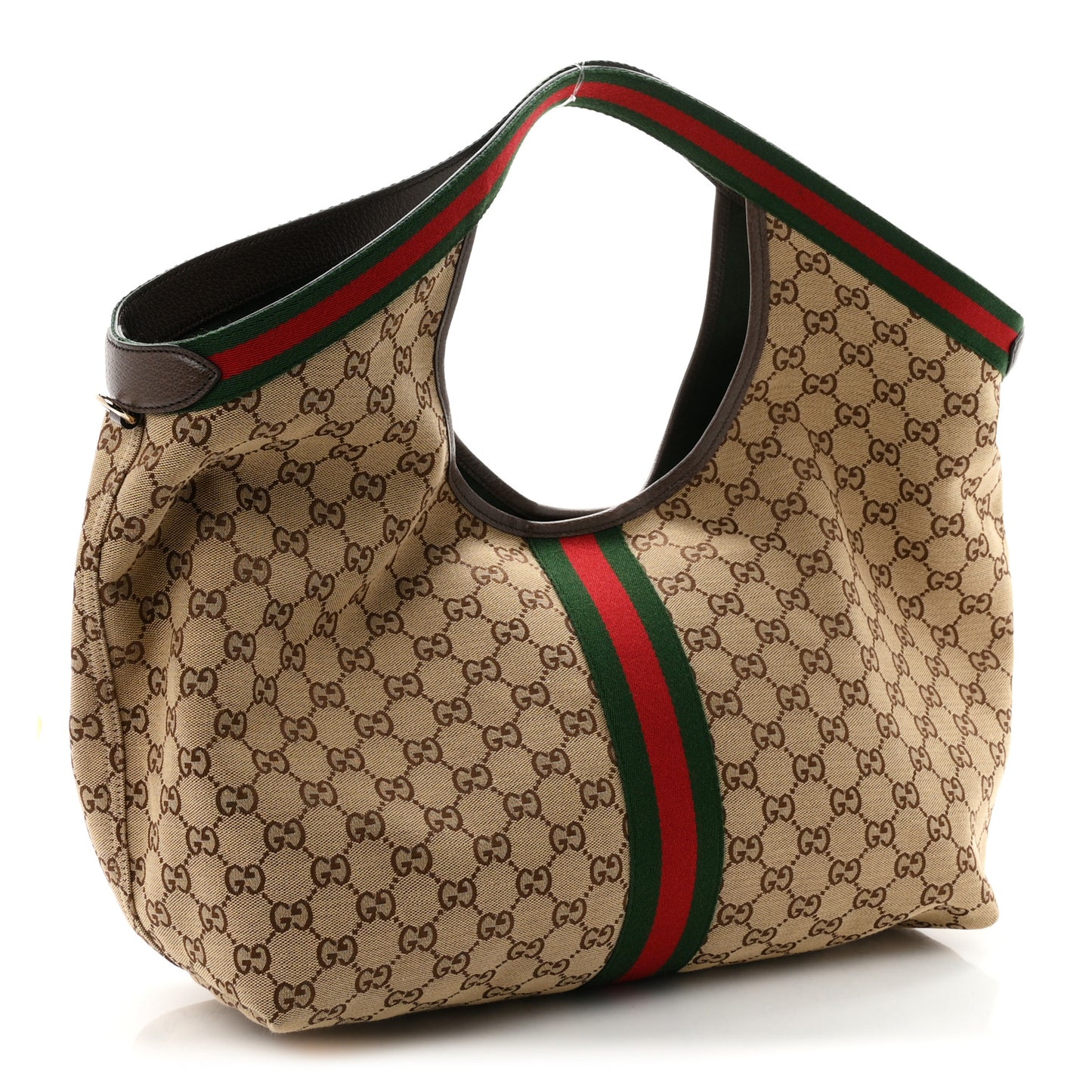 GG Monogram Web Large Giglio Tote Beige Brown