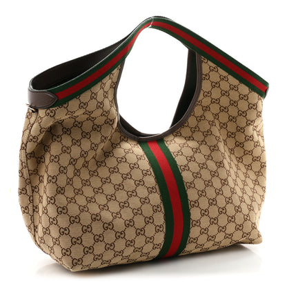 Gucci GG Monogram Web Large Giglio Tote Beige Brown 4 of 10