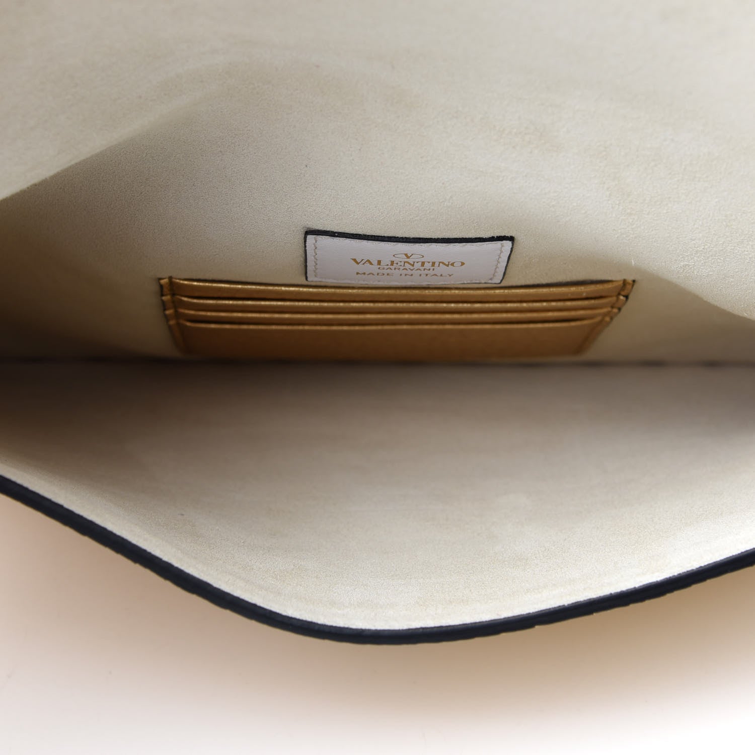 Valentino Garavani Metallic Pebbled Calfskin Large Rockstud Envelope Clutch Gold 5 of 7
