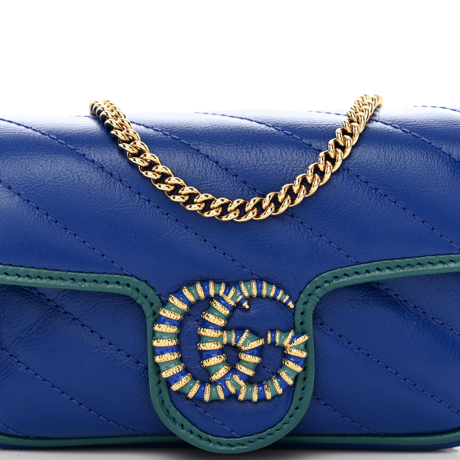 Gucci Azalea Calfskin Enamel Matelasse Diagonal Super Mini Torchon GG Marmont Shoulder Bag Imperial Blue Pavone 5 of 10