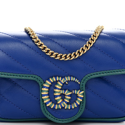 Gucci Azalea Calfskin Enamel Matelasse Diagonal Super Mini Torchon GG Marmont Shoulder Bag Imperial Blue Pavone 5 of 10