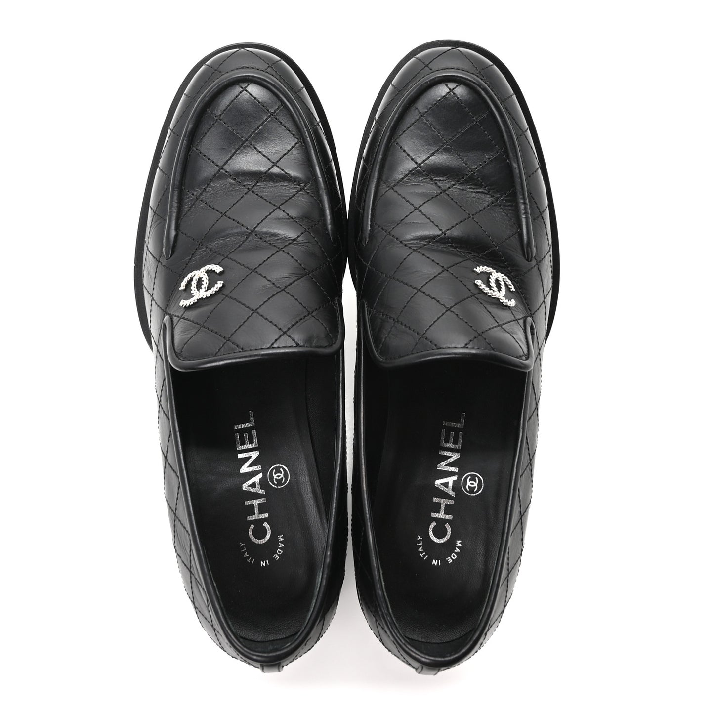 Calfskin Stitched CC Loafers 39.5 Black