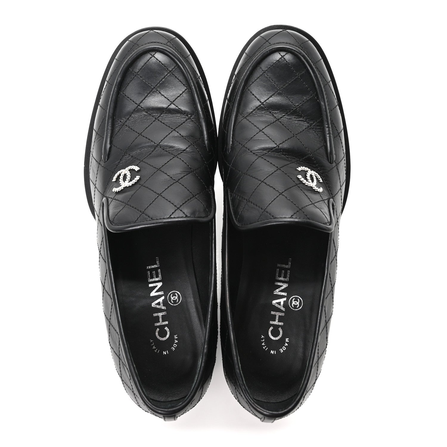 Chanel Calfskin Stitched CC Loafers 39.5 Black 2 of 10
