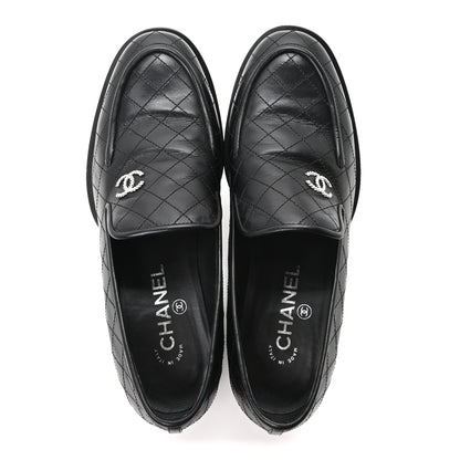 Chanel Calfskin Stitched CC Loafers 39.5 Black 2 of 10