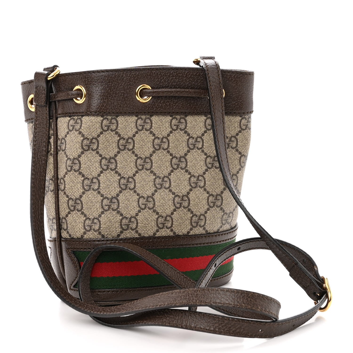 Gucci GG Supreme Monogram Web Mini Ophidia Bucket Bag Brown 3 of 15