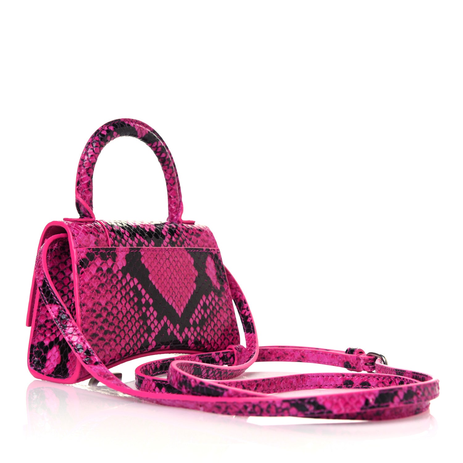 Balenciaga Shiny Calfskin Python Effect Hourglass Top Handle Bag Mini Fuchsia Black 3 of 13