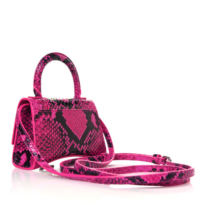 Balenciaga Shiny Calfskin Python Effect Hourglass Top Handle Bag Mini Fuchsia Black 3 of 13