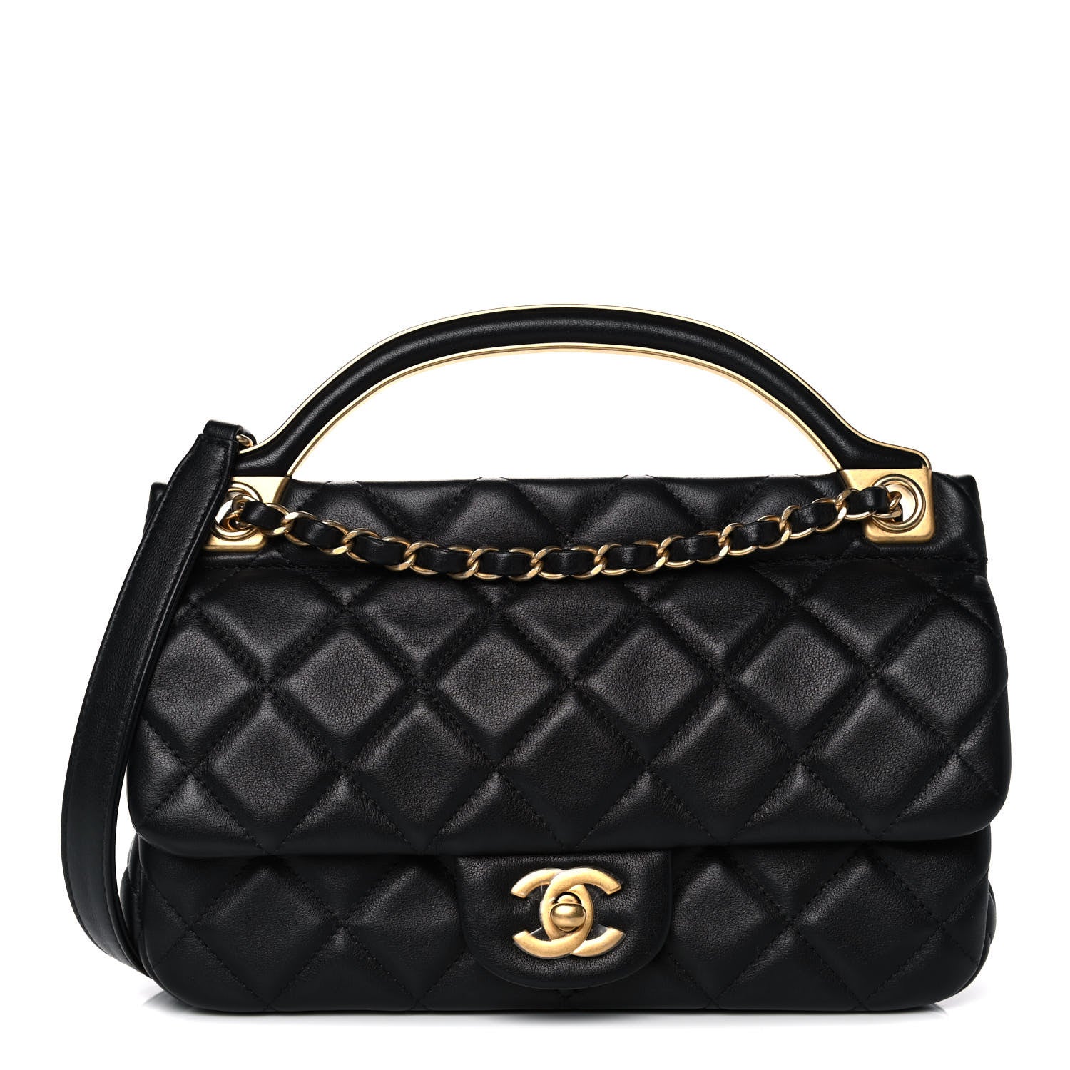 Chanel Calfskin Quilted Small Lady Handle Clutch With Chain Black 1 of 12