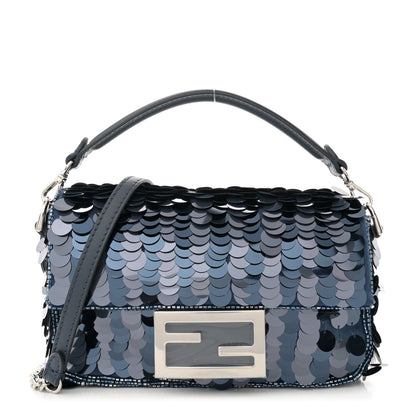 Fendi Sequin Paillettes Vitello Grace Striped Mini Baguette Dark Blue Lunai 1 of 10