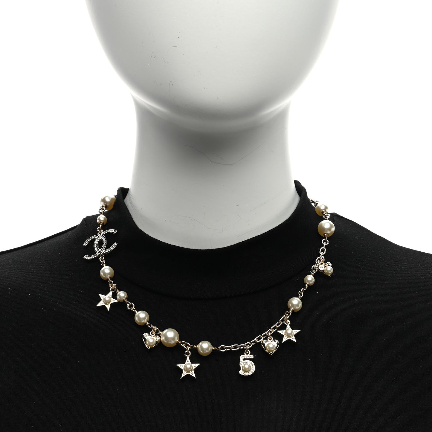 Crystal Pearl Star CC Short Necklace Silver