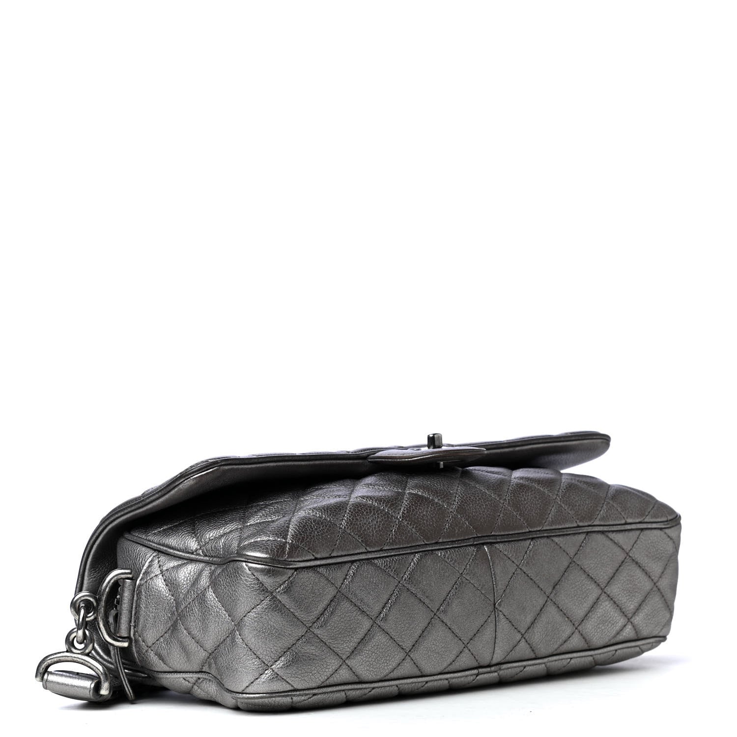 Chanel Metallic Calfskin Quilted Jumbo Chain Detail Flap Silver 5 of 14