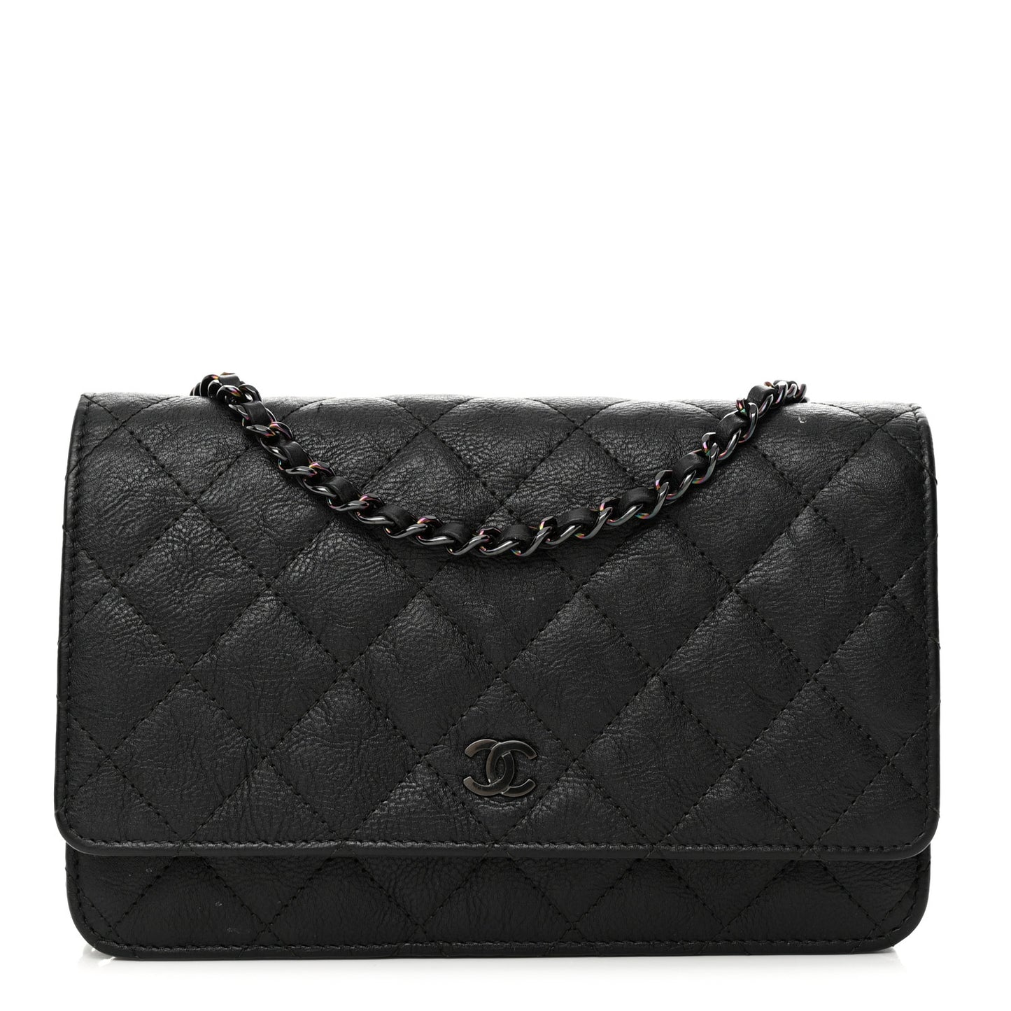 Crumpled Calfskin Quilted Wallet On Chain WOC So Black
