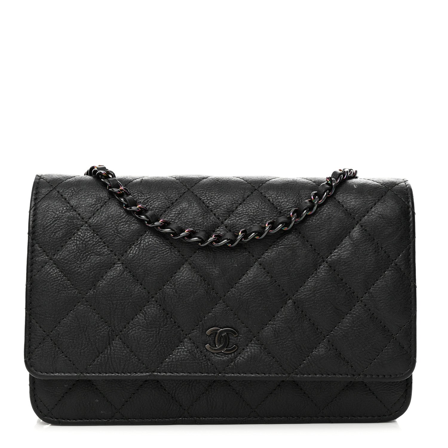 Chanel Crumpled Calfskin Quilted Wallet On Chain WOC So Black 1 of 17