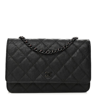 Chanel Crumpled Calfskin Quilted Wallet On Chain WOC So Black 1 of 17