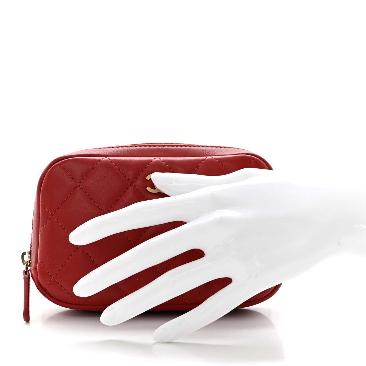 Lambskin Quilted Small Curvy Pouch Cosmetic Case Red