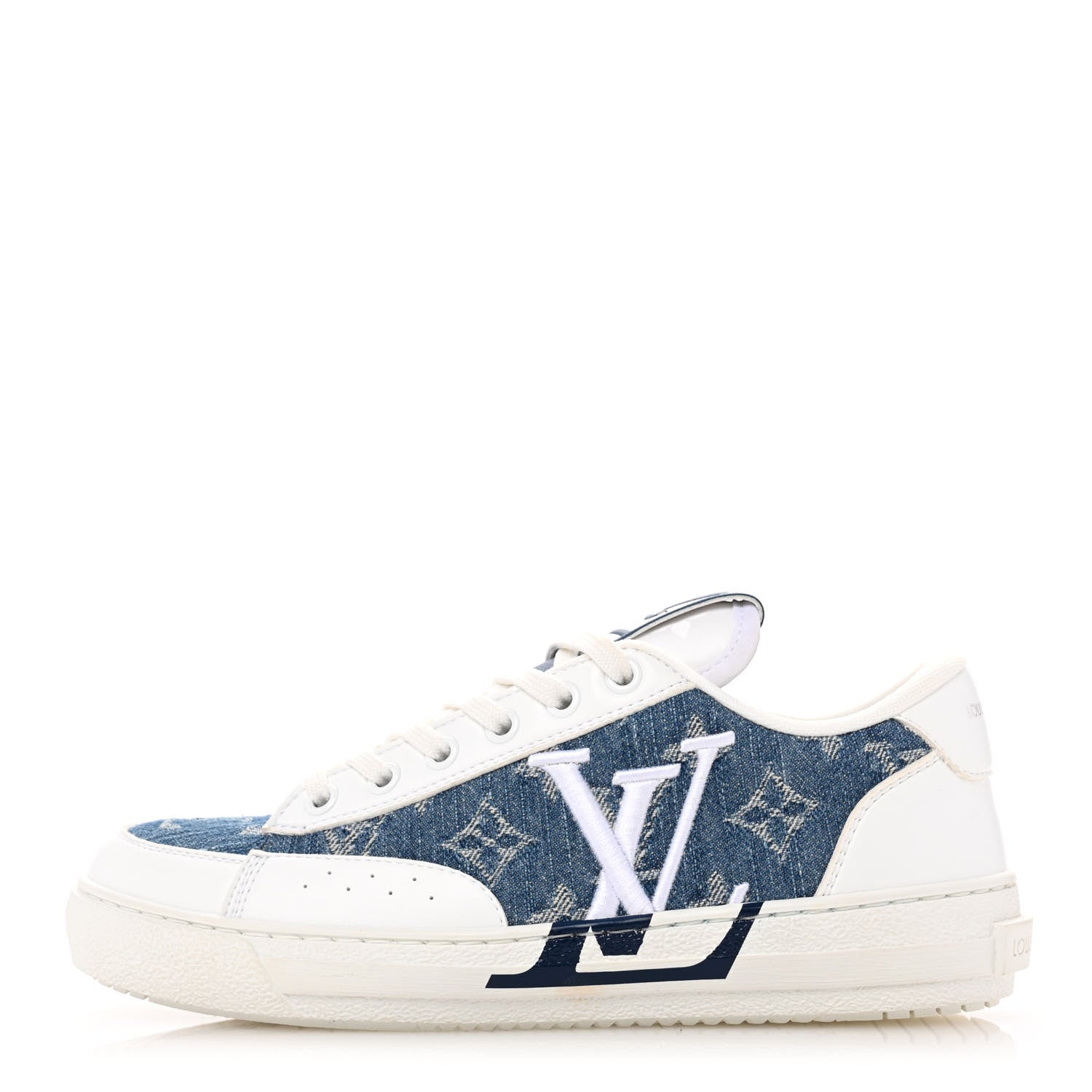 Louis Vuitton Calfskin Monogram Denim Womens Charlie Sneakers 36 White Blue 1 of 11